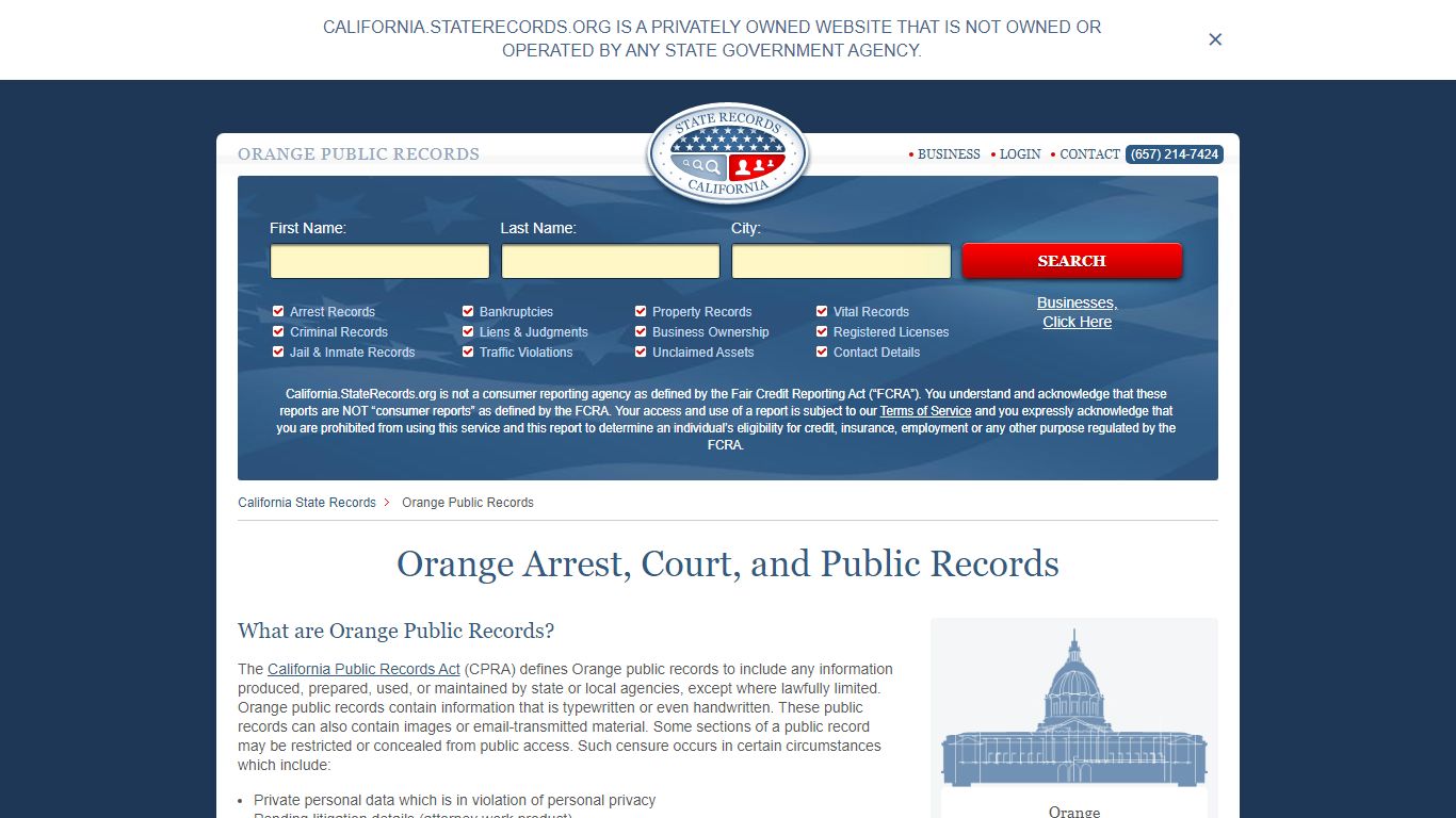 Orange Arrest and Public Records | California.StateRecords.org